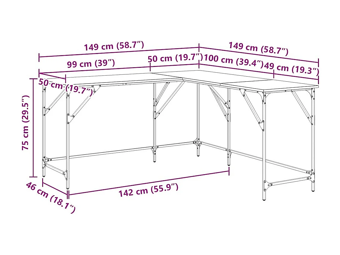 Bureau chêne sonoma 149x149x75 cm bois d'ingénierie
