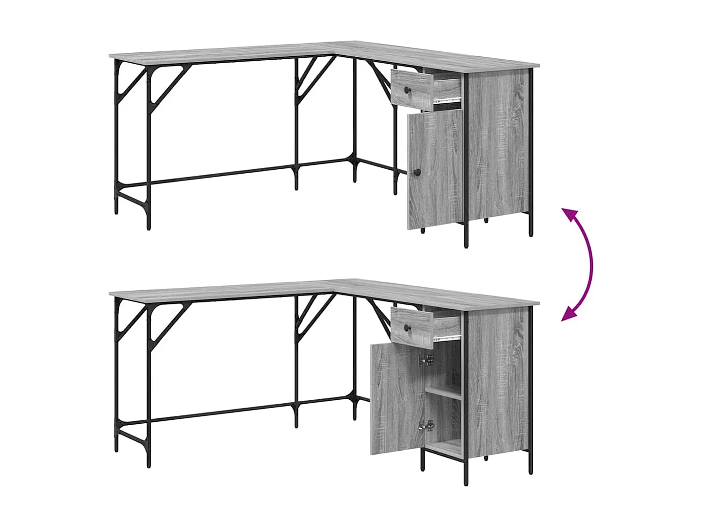 Bureau sonoma gris 141x141x75 cm bois d'ingénierie