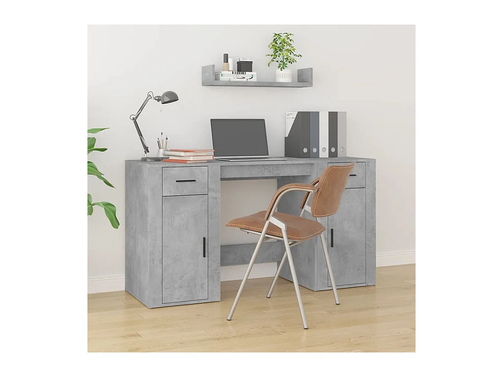 Bureau avec armoire gris béton bois d'ingénierie