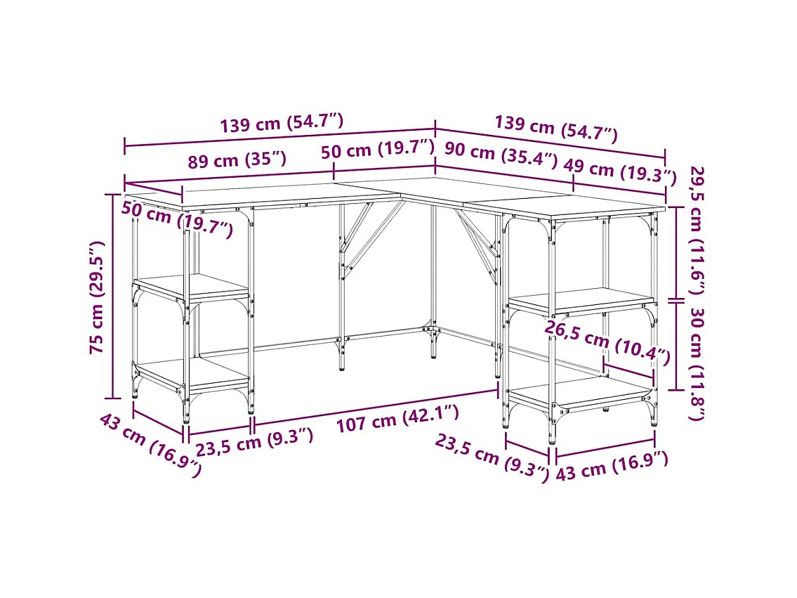 Bureau chêne sonoma 139x139x75 cm bois d'ingénierie