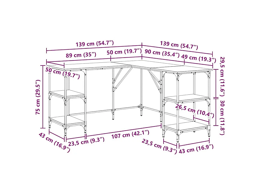 Schreibtisch Sonoma-Eiche 139x139x75 cm Holzwerkstoff