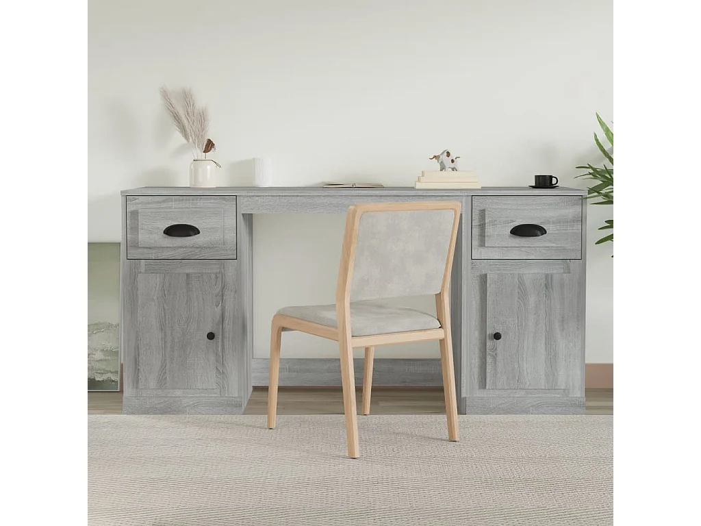 Bureau avec armoire sonoma gris bois d'ingénierie