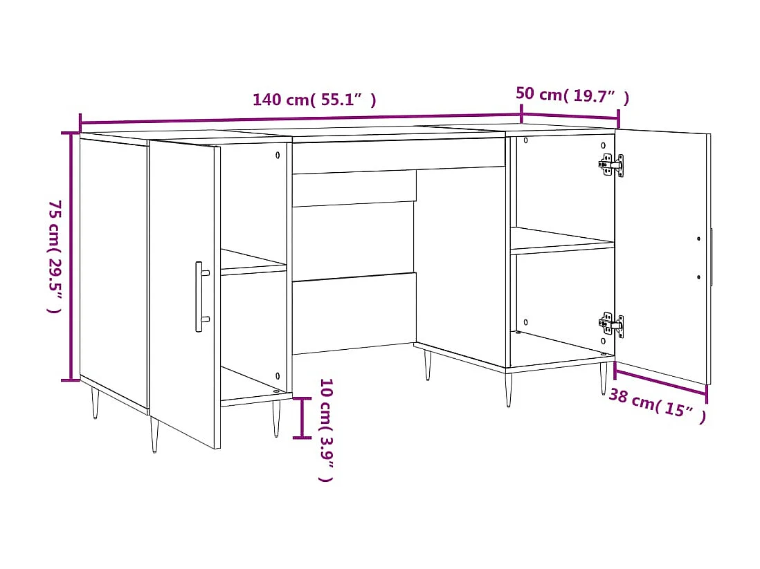Bureau gris béton 140x50x75 cm bois d'ingénierie