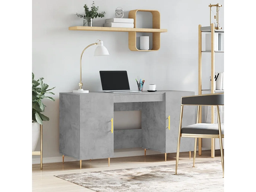 Bureau gris béton 140x50x75 cm bois d'ingénierie