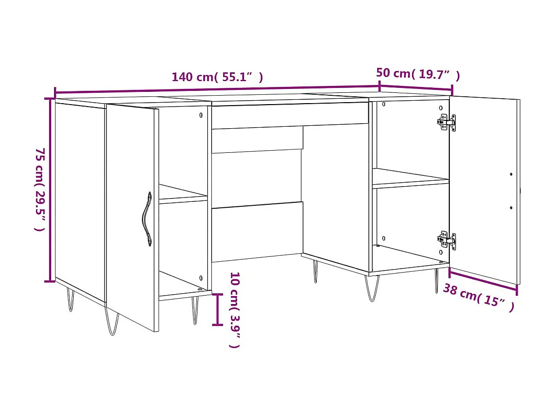 Bureau blanc 140x50x75 cm bois d'ingénierie