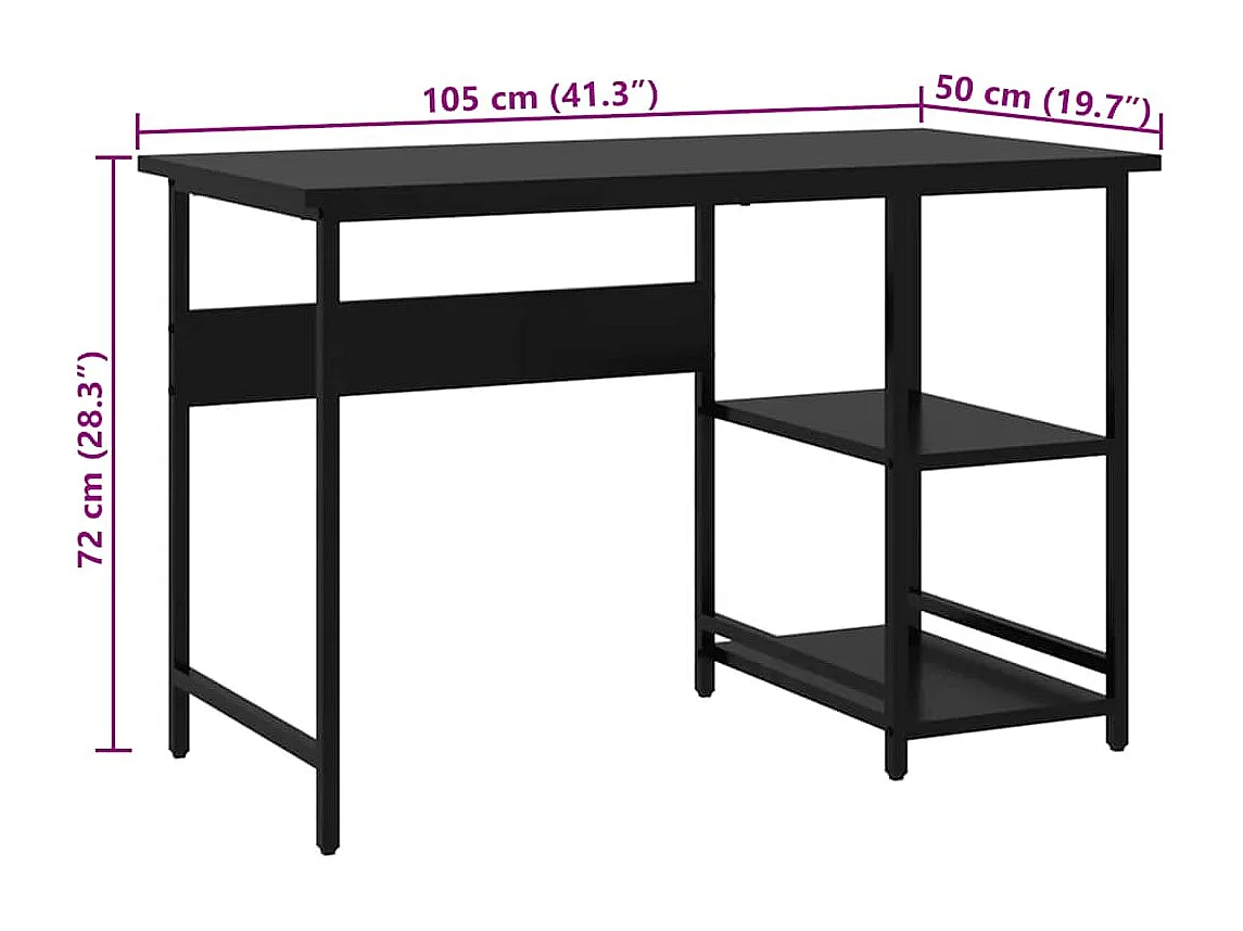 Bureau d'ordinateur Noir 105x50x72 cm MDF et métal