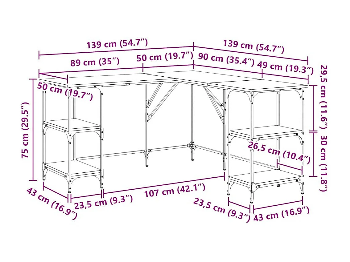Schreibtisch Schwarz 139x139x75 cm Holzwerkstoff