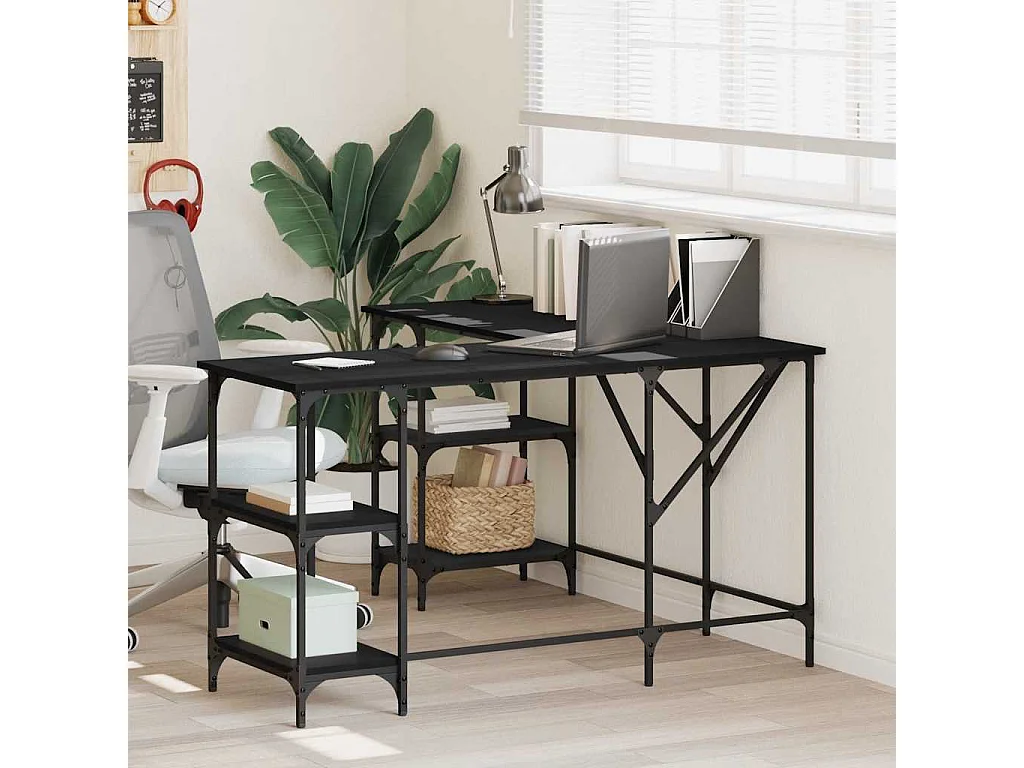 Bureau 139x139x75 cm bewerkt hout zwart