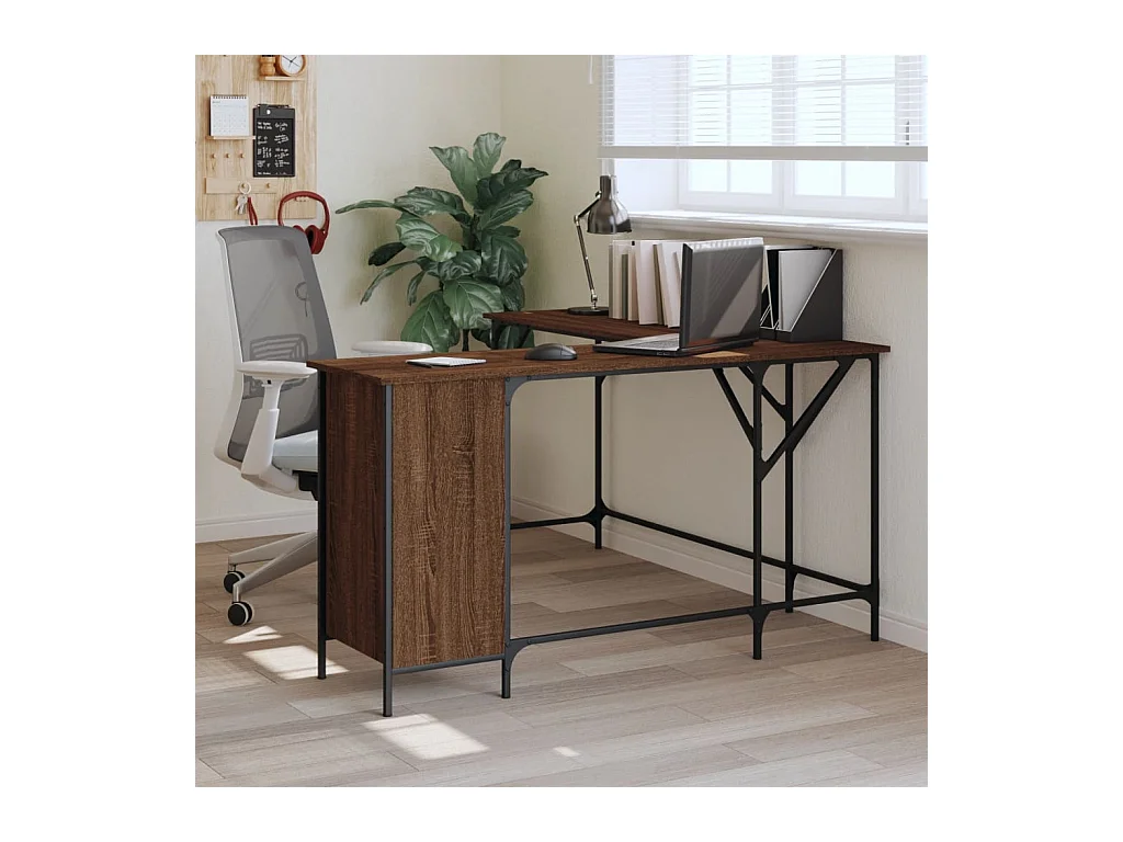 Bureau chêne marron 141x141x75 cm bois d'ingénierie