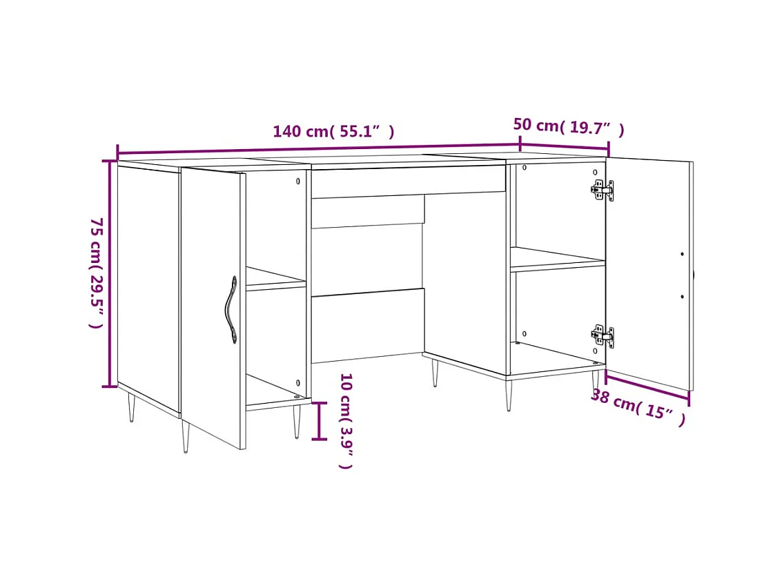 Bureau sonoma gris 140x50x75 cm bois d'ingénierie