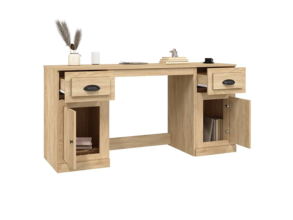 Bureau avec armoire chêne sonoma bois d'ingénierie