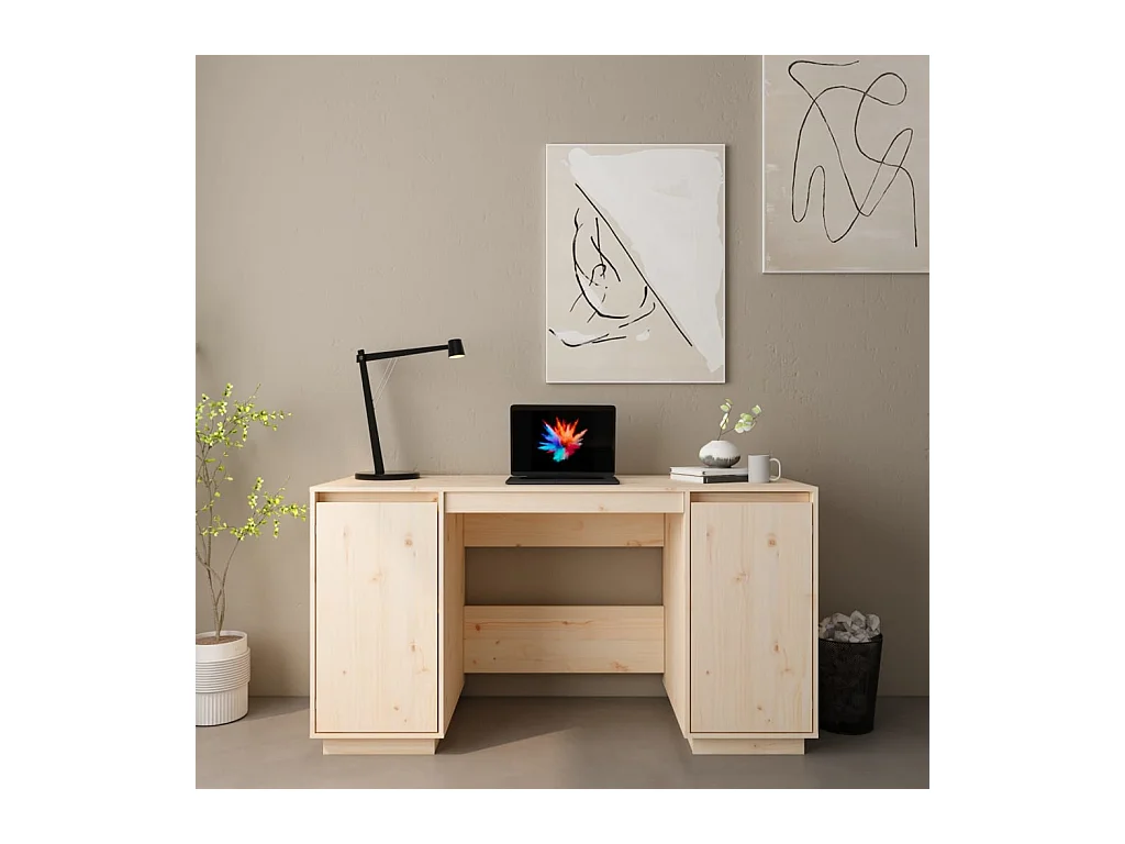 Bureau 140x50x75 cm bois massif de pin