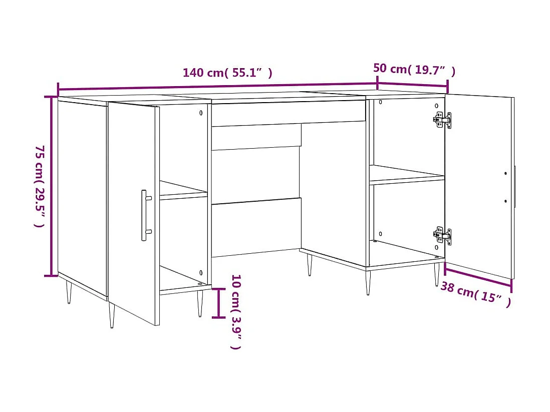 Bureau blanc 140x50x75 cm bois d'ingénierie