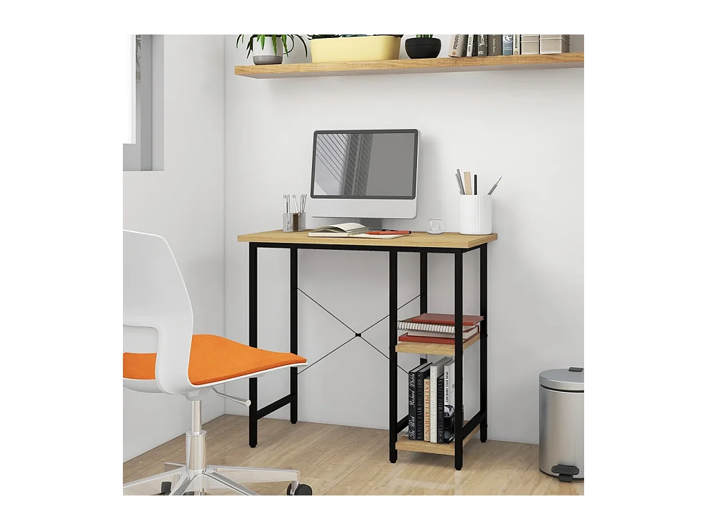 Bureau d'ordinateur Noir et chêne clair 80x40x72cm MDF et métal