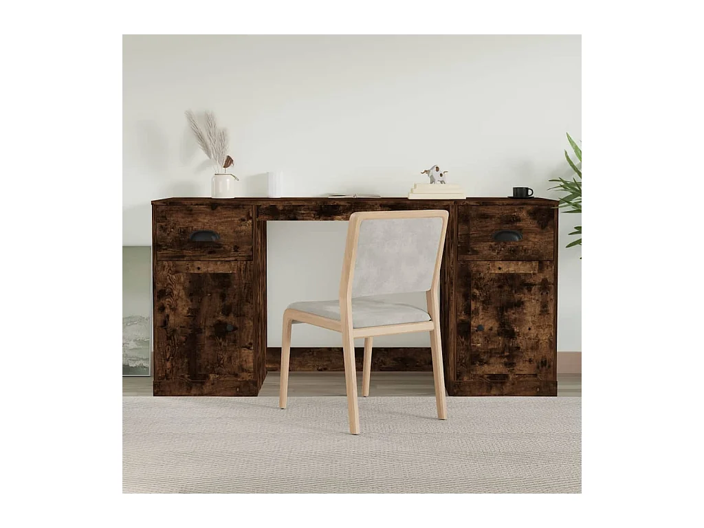 Bureau avec armoire chêne fumé bois d'ingénierie