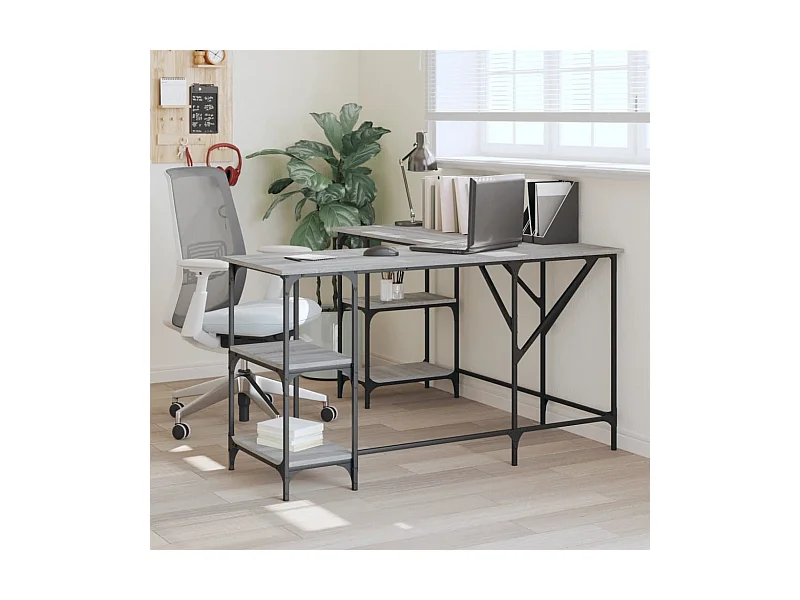 Bureau 139x139x75 cm bewerkt hout grijs sonoma eikenkleurig