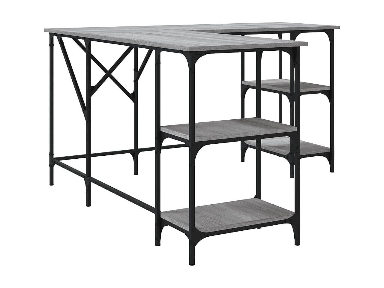 Bureau 139x139x75 cm bewerkt hout grijs sonoma eikenkleurig