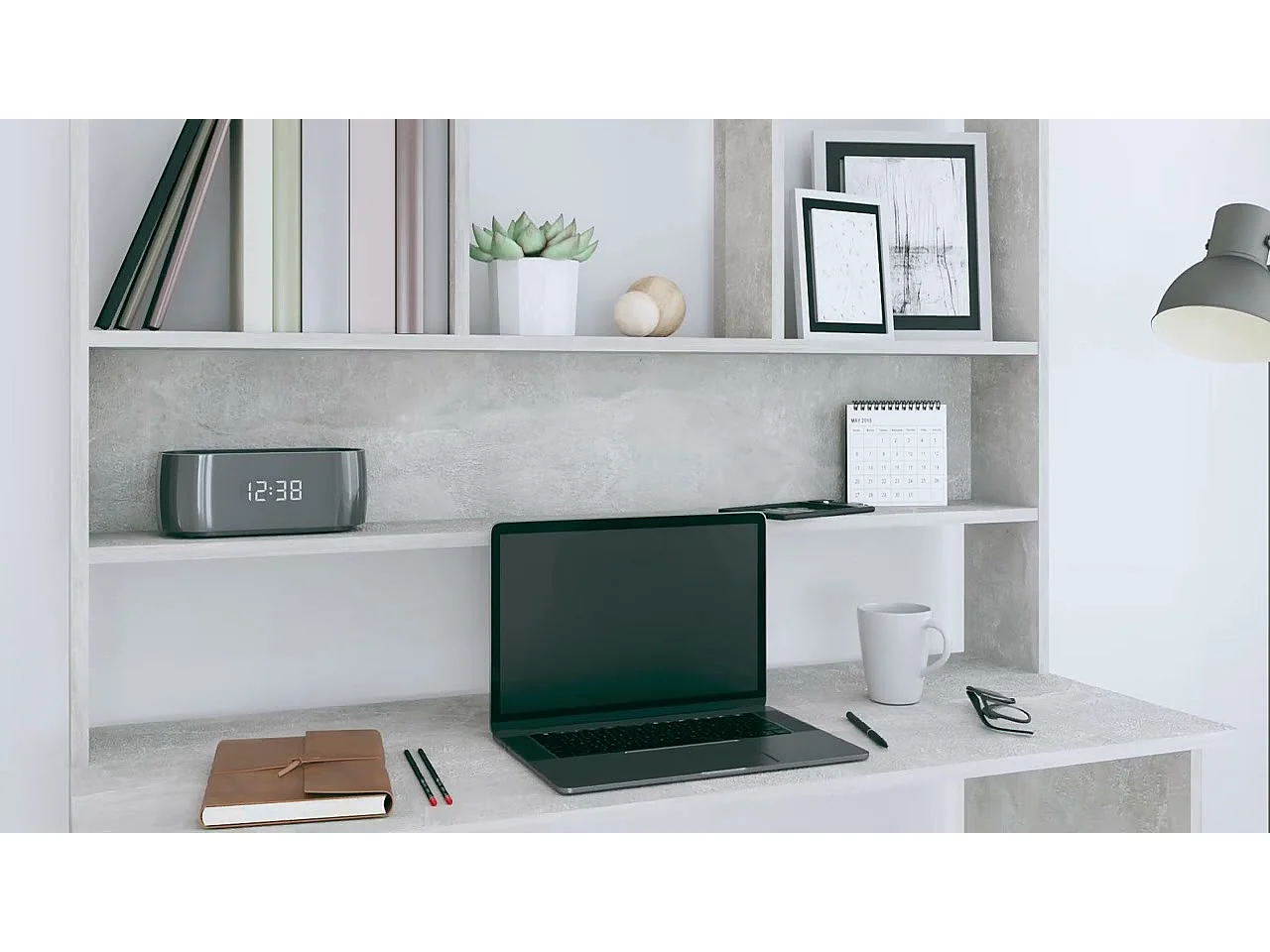 Schreibtisch mit Regalen Betongrau 110x45x157 cm Holzwerkstoff