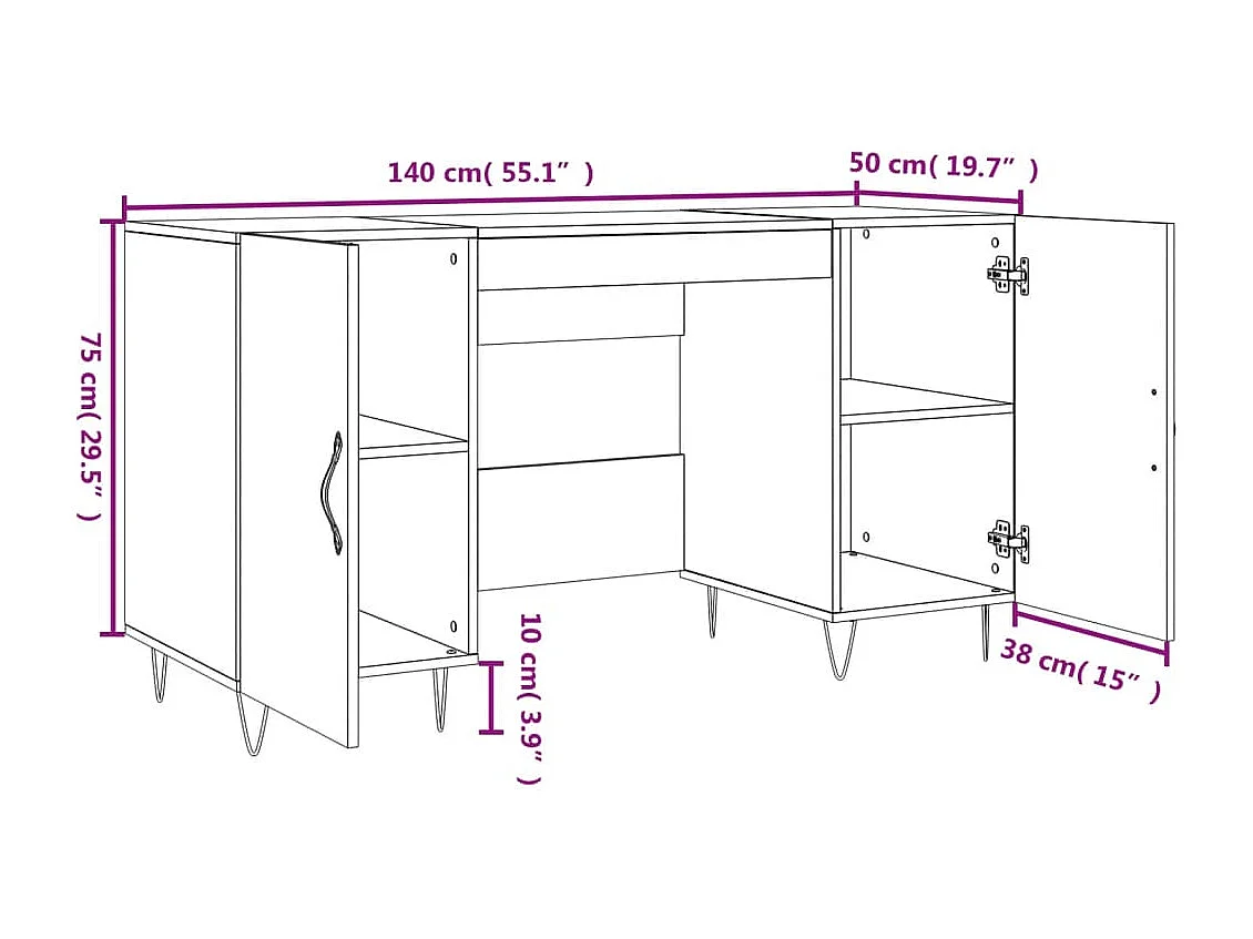 Secretária 140x50x75 cm derivados de madeira carvalho castanho