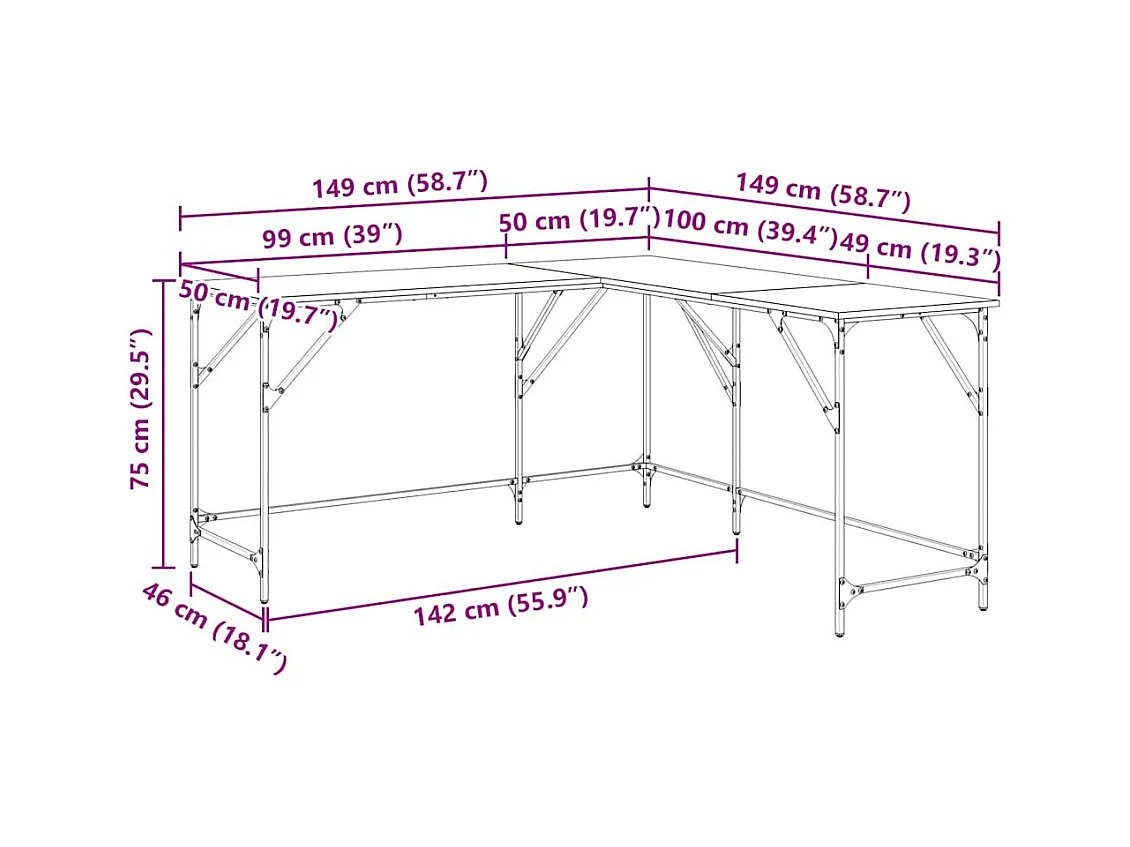 Bureau chêne fumé 149x149x75 cm bois d'ingénierie