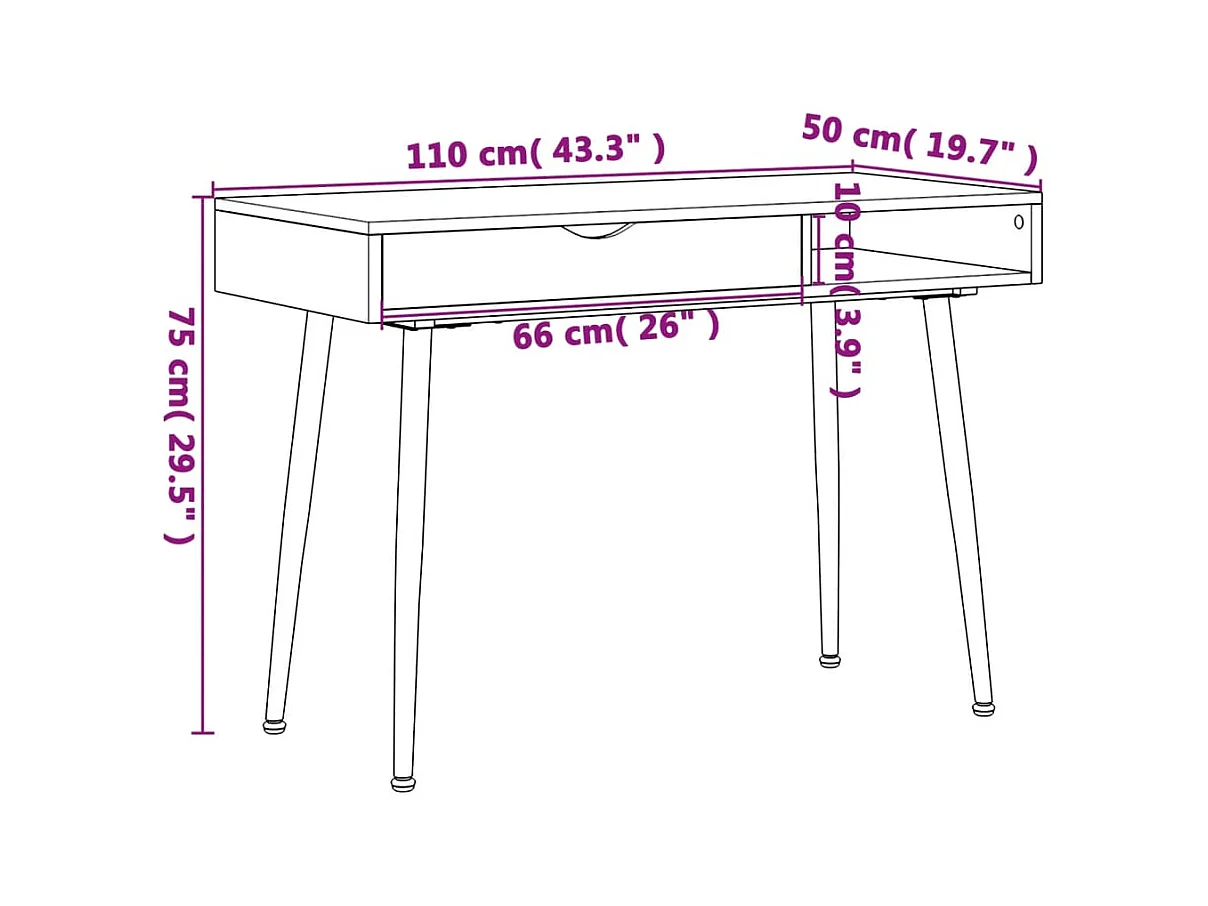 Bureau d'ordinateur avec tiroir marron 110x50x75 cm