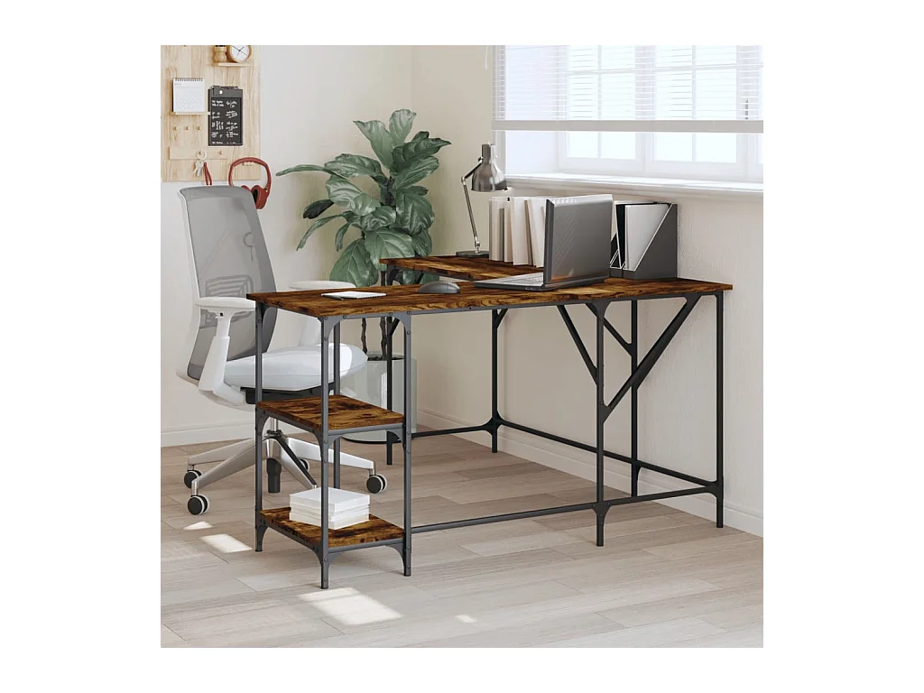 Bureau chêne fumé 139x139x75 cm bois d'ingénierie