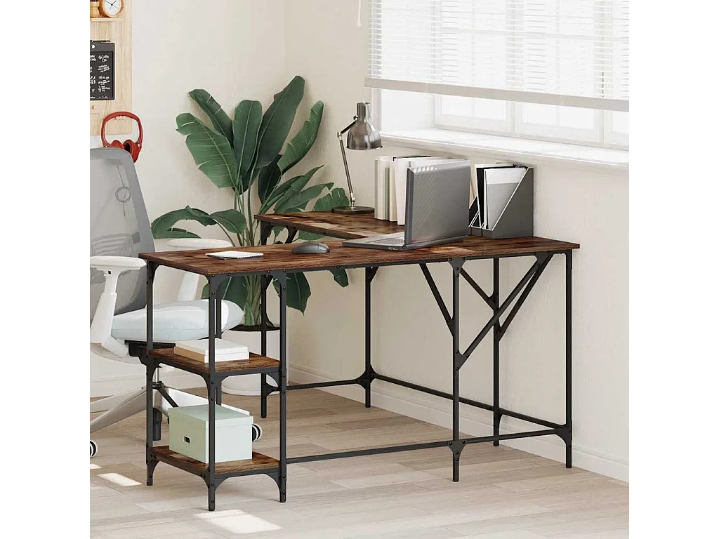 Bureau chêne fumé 139x139x75 cm bois d'ingénierie