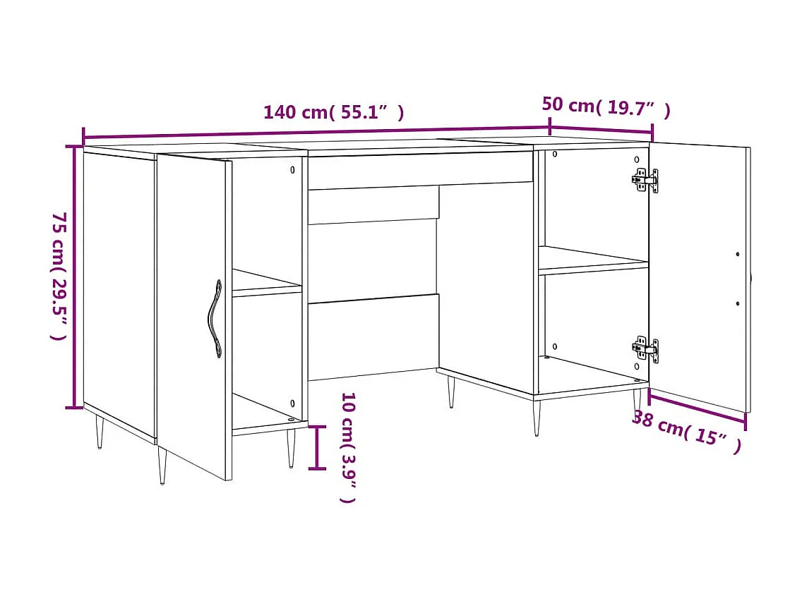 Bureau blanc 140x50x75 cm bois d'ingénierie