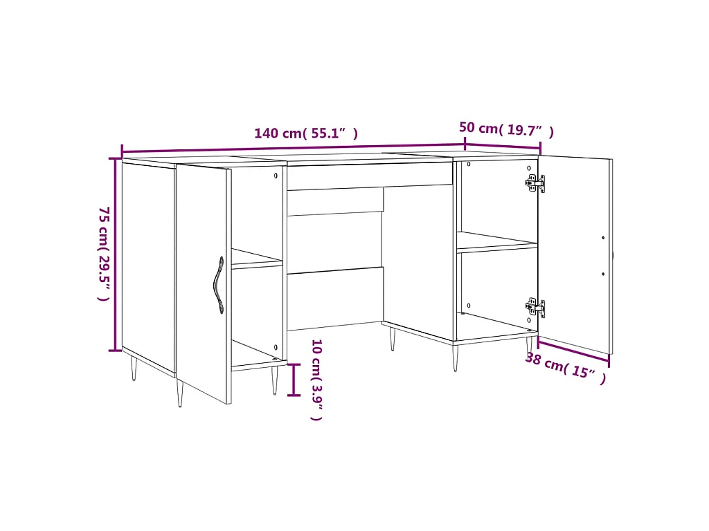 Bureau blanc 140x50x75 cm bois d'ingénierie