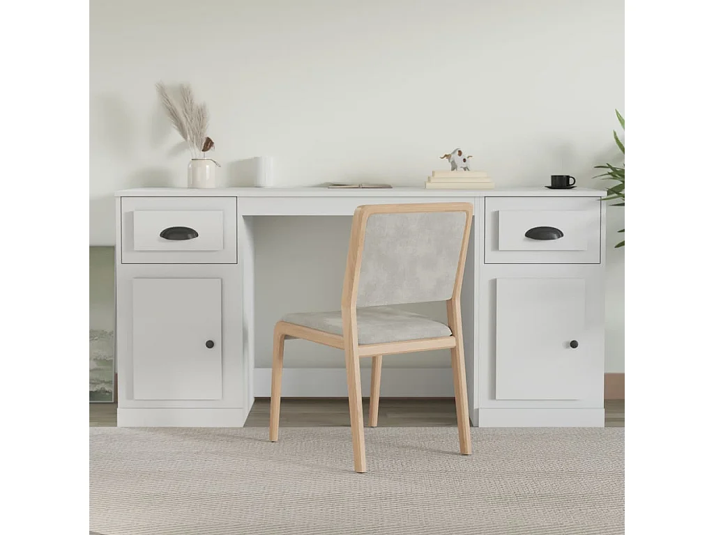 Bureau avec armoire blanc bois d'ingénierie