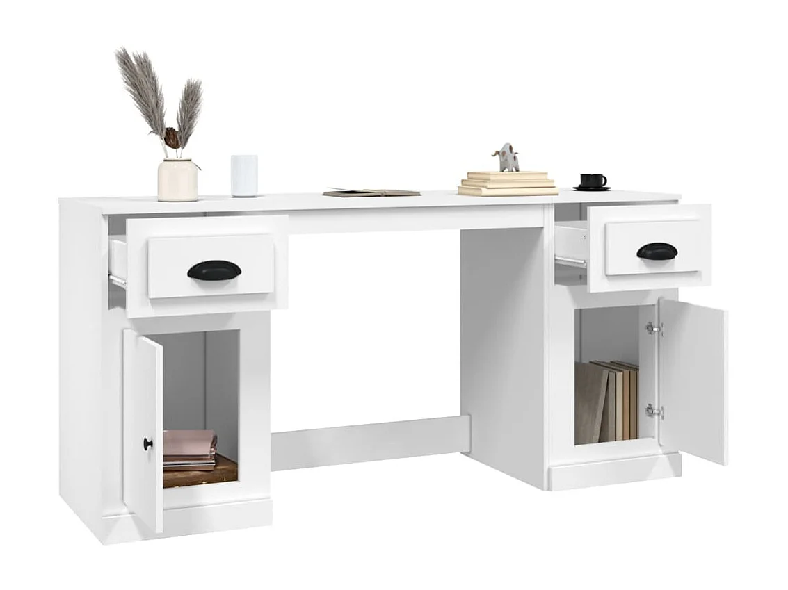 Schreibtisch mit Stauraum Weiß Holzwerkstoff