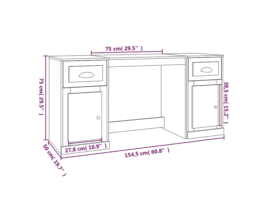 Bureau avec armoire blanc bois d'ingénierie