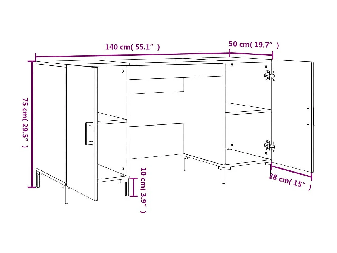 Bureau chêne fumé 140x50x75 cm bois d'ingénierie