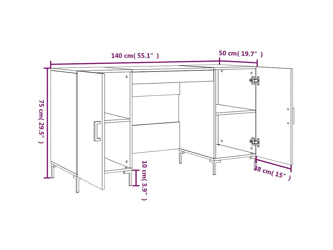 Bureau chêne fumé 140x50x75 cm bois d'ingénierie