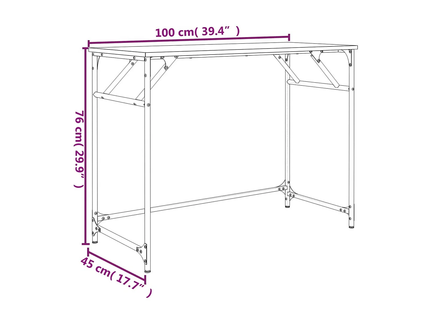 Bureau 100x45x76 cm hout en gepoedercoat staal gerookt eiken