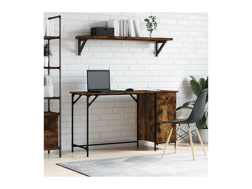 Bureau d'ordinateur chêne fumé 131x48x75 cm bois d’ingénierie
