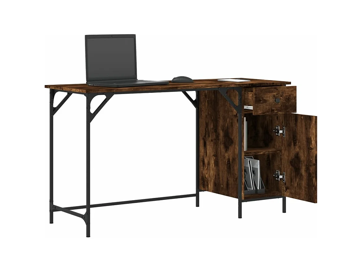 Bureau d'ordinateur chêne fumé 131x48x75 cm bois d’ingénierie