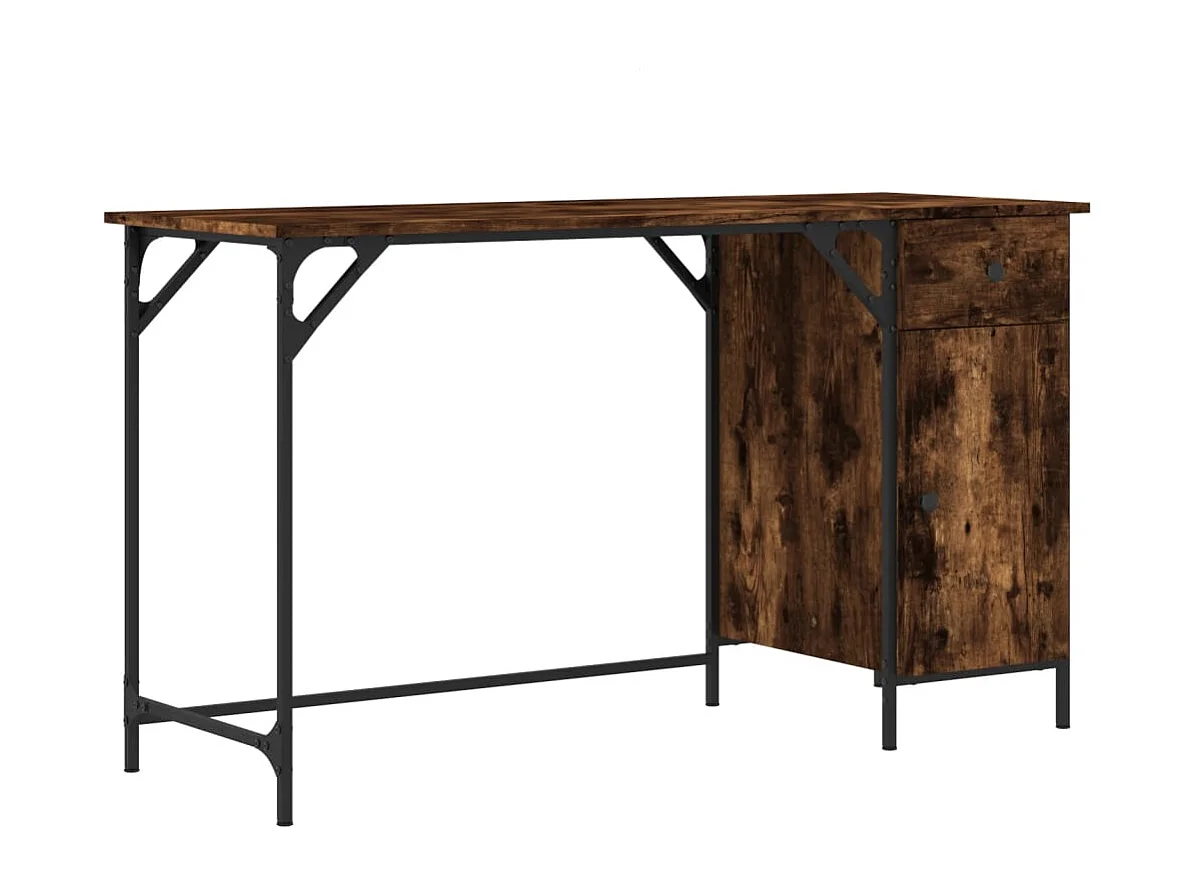Bureau d'ordinateur chêne fumé 131x48x75 cm bois d’ingénierie