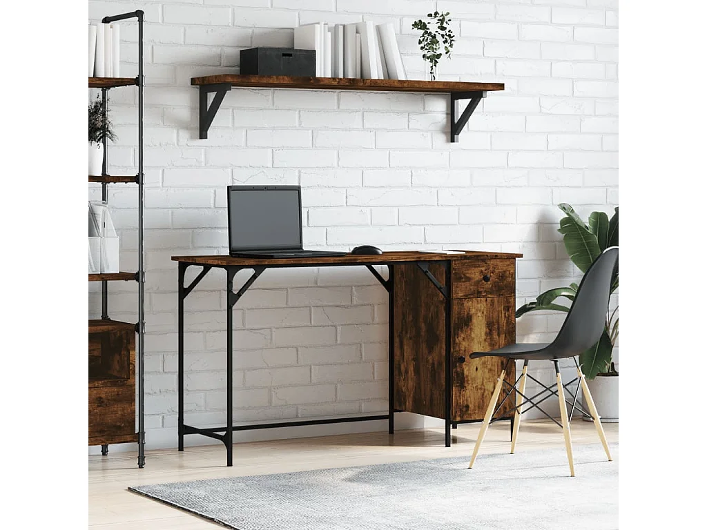 Bureau d'ordinateur chêne fumé 131x48x75 cm bois d’ingénierie