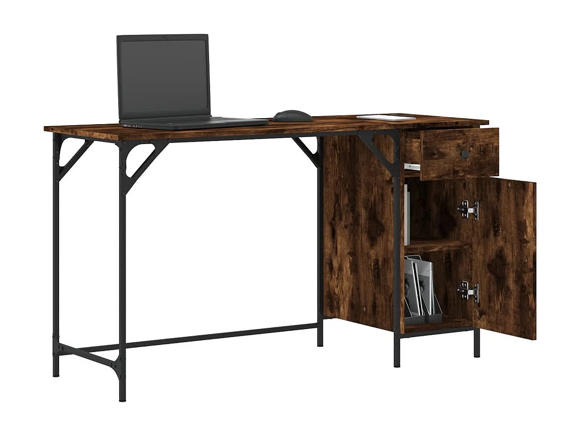 Bureau d'ordinateur chêne fumé 131x48x75 cm bois d’ingénierie