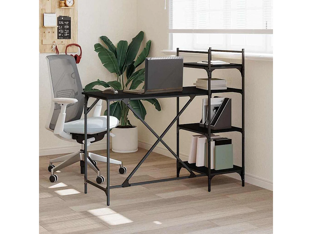 Bureau d'ordinateur avec étagères noir 120x47x109 cm