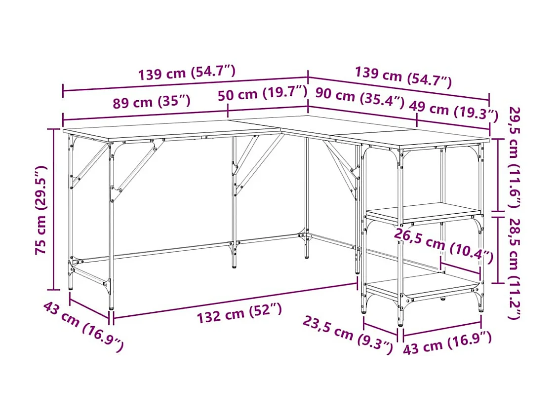 Bureau noir 139x139x75 cm bois d'ingénierie