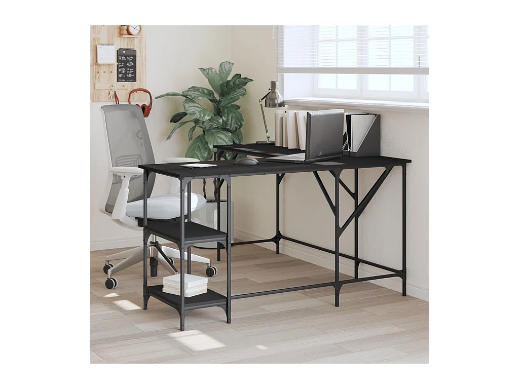 Bureau noir 139x139x75 cm bois d'ingénierie