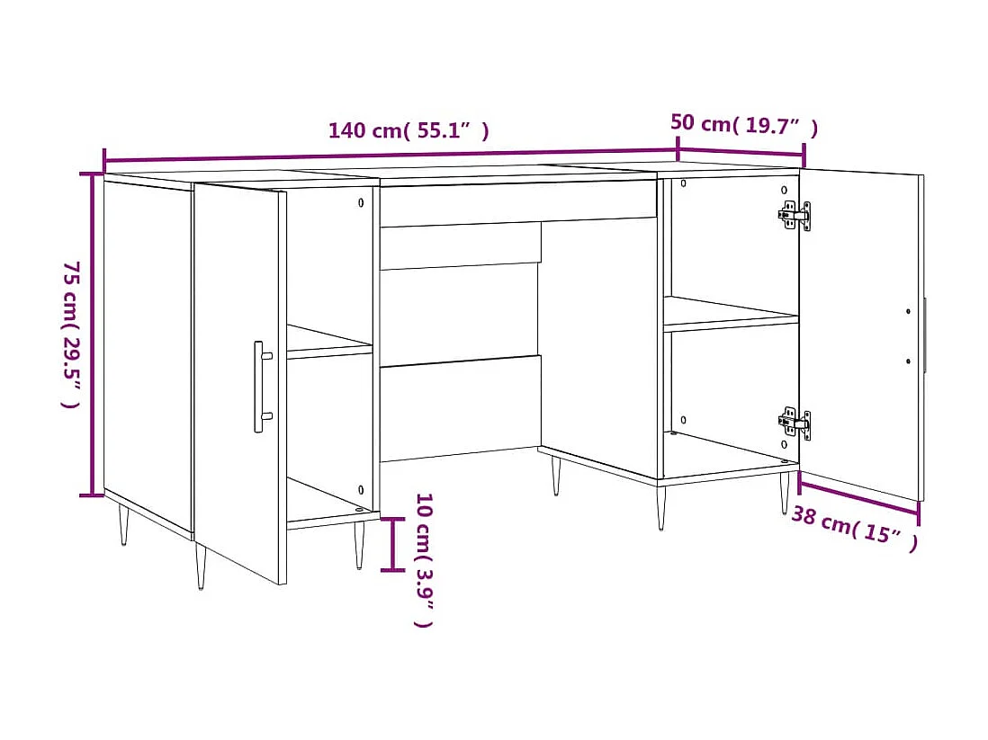 Scrivania Rovere Fumo 140x50x75 cm in Legno Multistrato