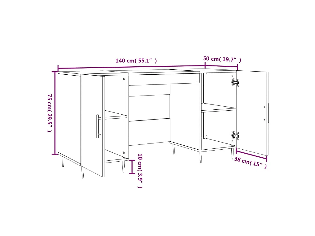 Bureau chêne fumé 140x50x75 cm bois d'ingénierie