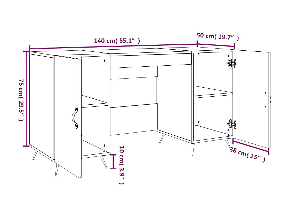 Bureau Blanc brillant 140x50x75 cm Bois d'ingénierie