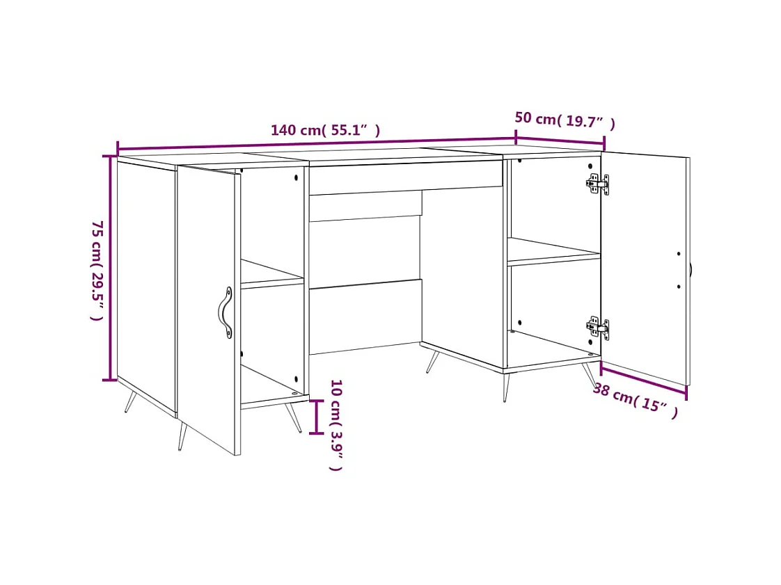 Bureau chêne sonoma 140x50x75 cm bois d'ingénierie