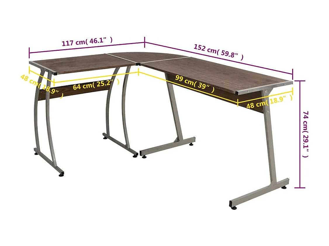 Bureau d'angle marron bois d'ingénierie
