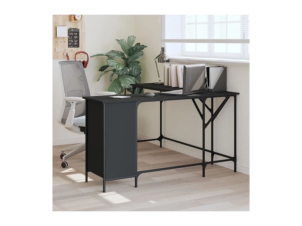 Bureau 141x141x75 cm bewerkt hout zwart