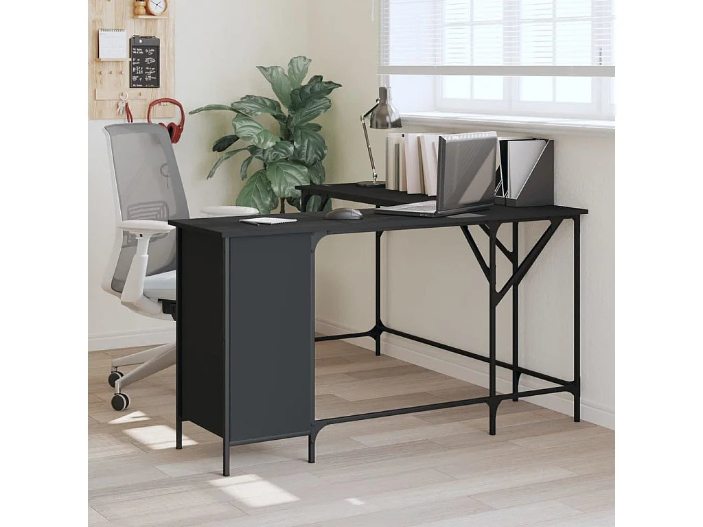 Bureau 141x141x75 cm bewerkt hout zwart